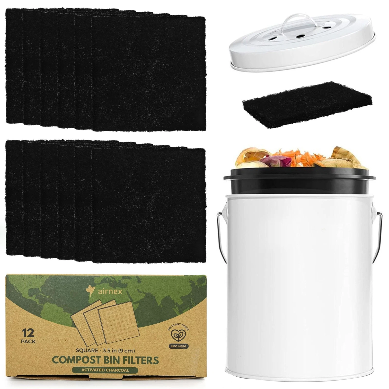 AIRNEX Charcoal Filters for Compost Bucket 3.5 in Square -