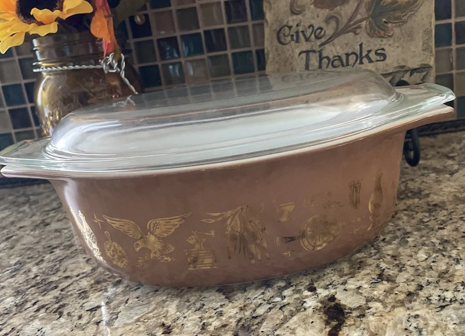 Vintage Pyrex Brown Gold Early American 1.5 Qt Casserole Baking Dish W/ Lid Nice - Image 2 of 4