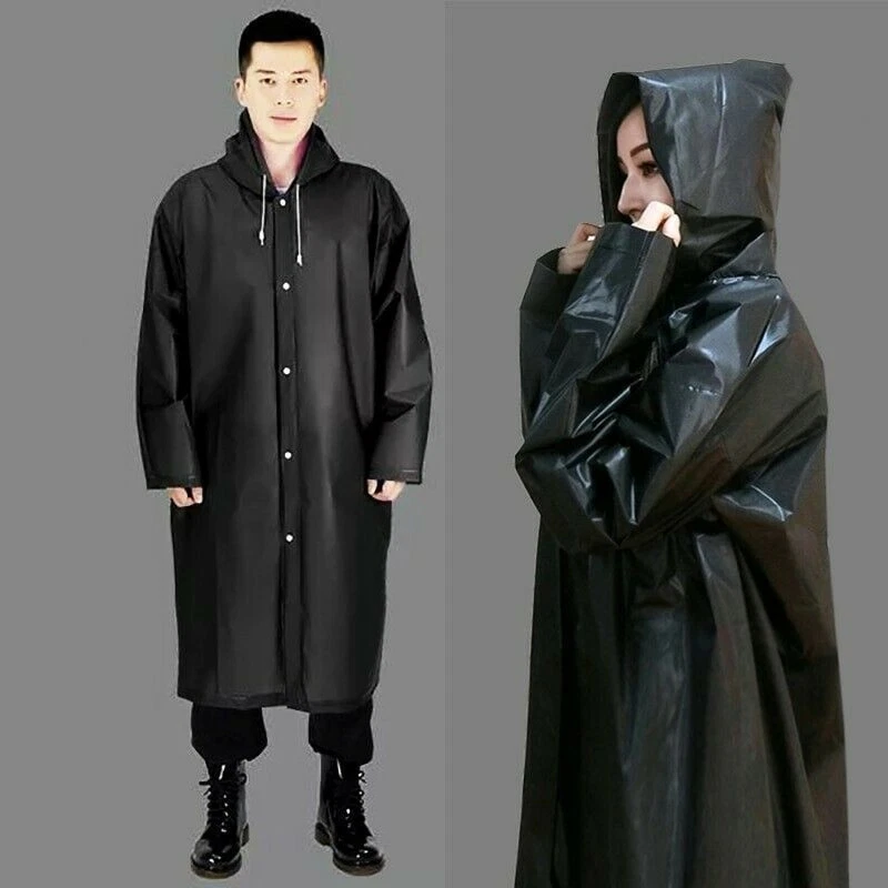 Men Women EVA Raincoat Waterproof Reusable Rain Poncho Outdoor Hooded Rainwear - Image 3 of 4