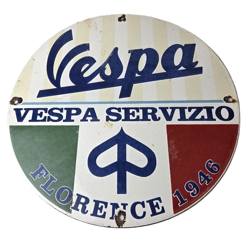 Vintage Vespa Servizio Sign - Italian Gas Station Porcelain Advertising Sign