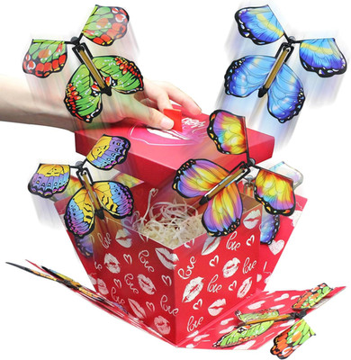 Butterfly Explosion Gift Box,Two-Layer Flying Butterfly Surprise Box Contains 6