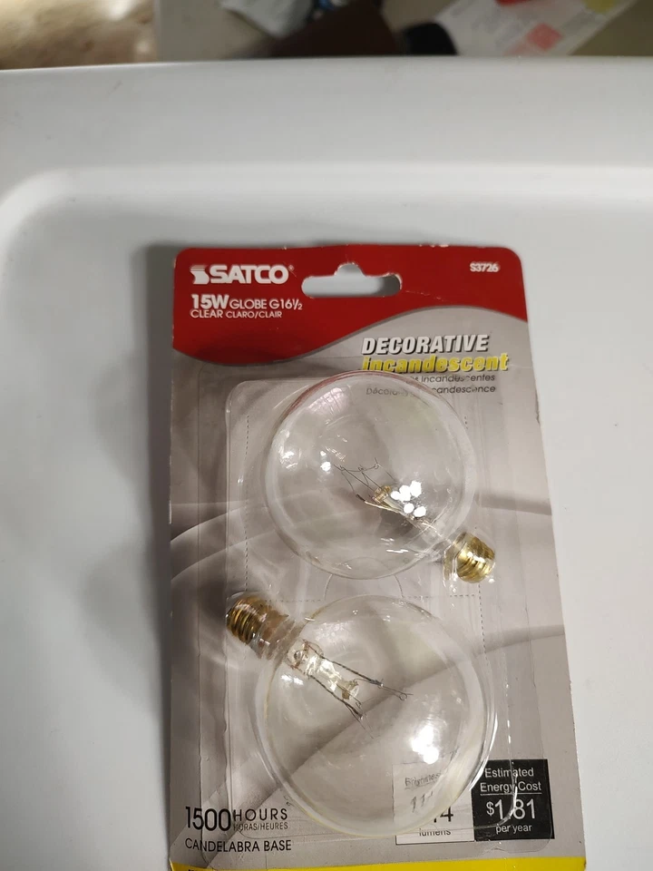 Satco S3726 120V Candelabra Base 15-Watt G16.5 Light Bulb, Clear - Image 3 of 4