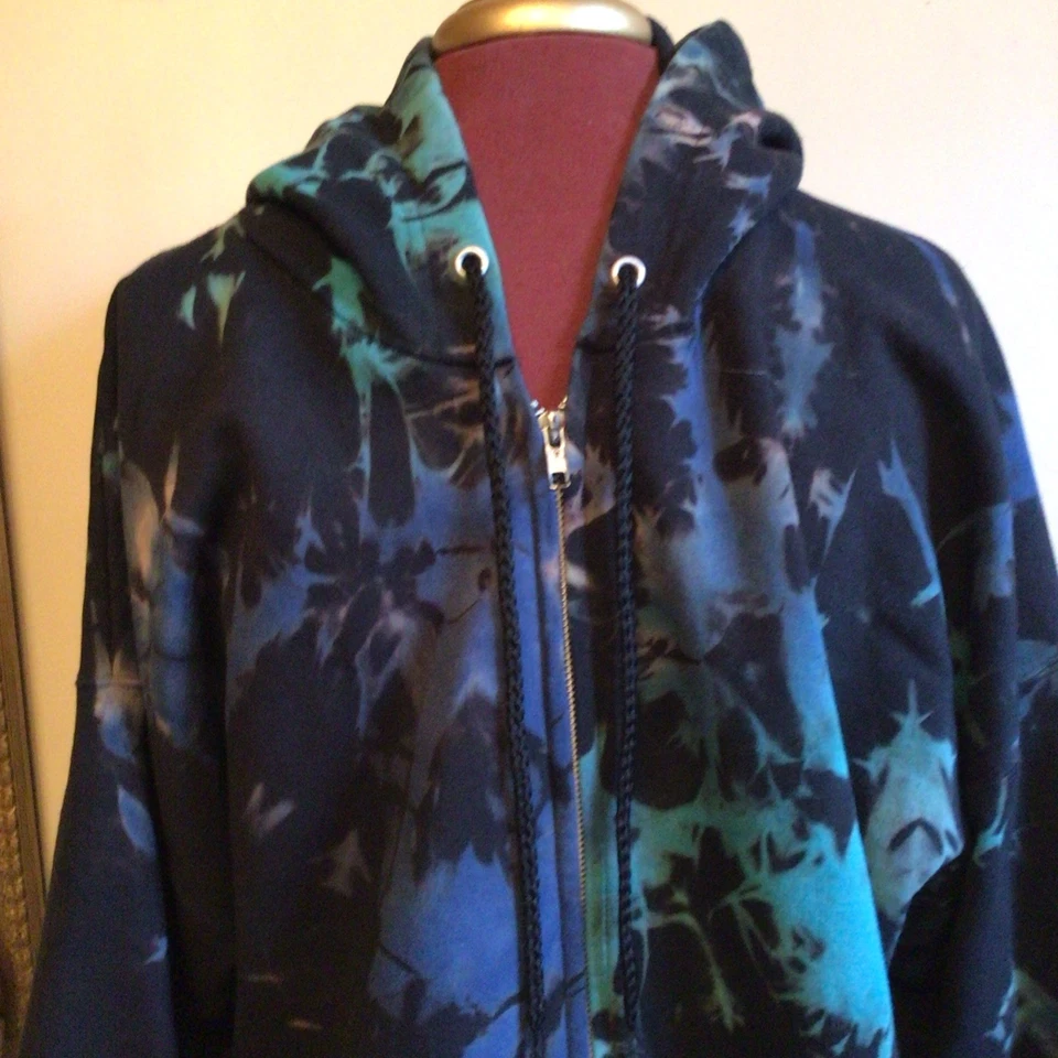Men’s XX Large Hanes Ultimate Cotton Printpro Black Tie Dye Zipper Hoodie - Image 2 of 4