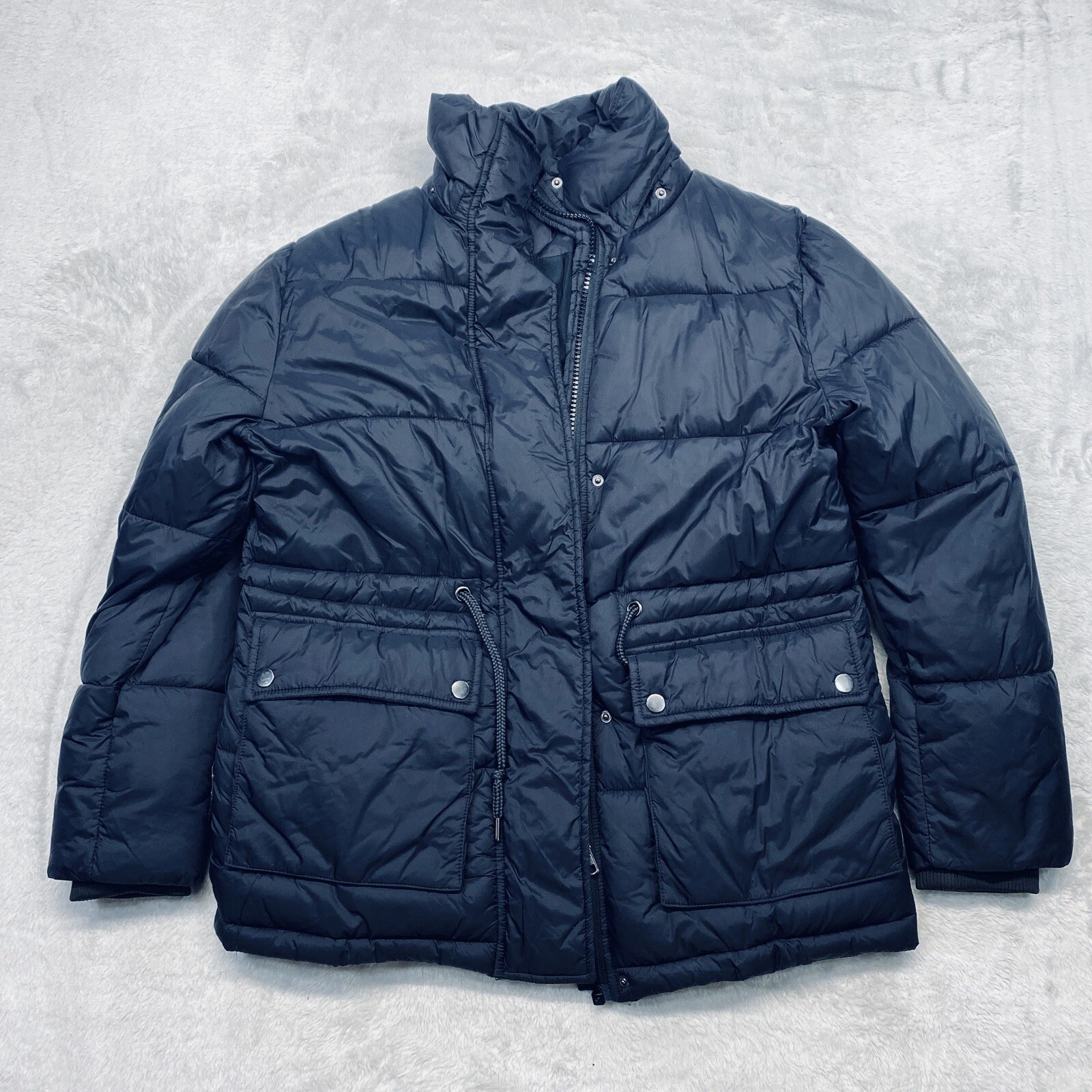 Divided Puffy Coat Womens Small Black Pockets Drawstring