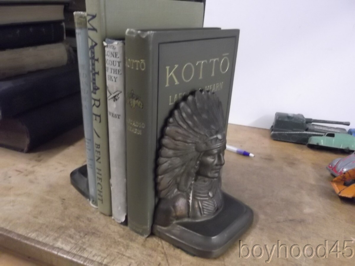Vintage Bronze Bookends--NATIVE AMERICAN INDIAN CHIEF--Circa 1920s