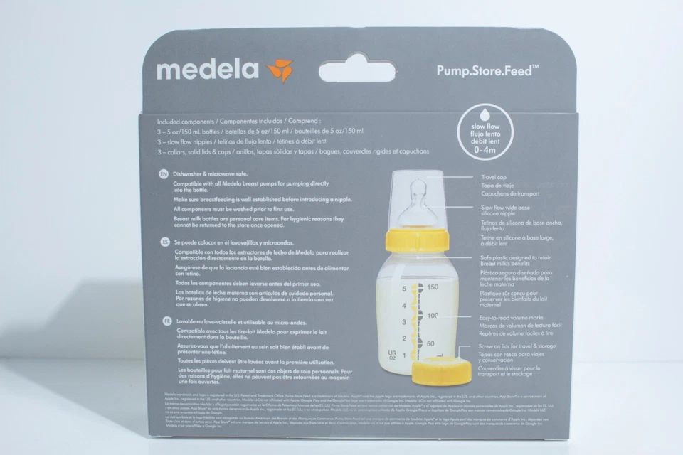NOVO Conjunto de 3 Garrafas de Leite Materno Medela de 5 oz Transparentes para Máquina de Lavar Louça Cofre para Microondas - Imagem 3 de 4