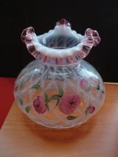 Fenton Crest Trellis Optic HAND Painted Glass Shade, STUDENT STYLE, SIGN , LAST