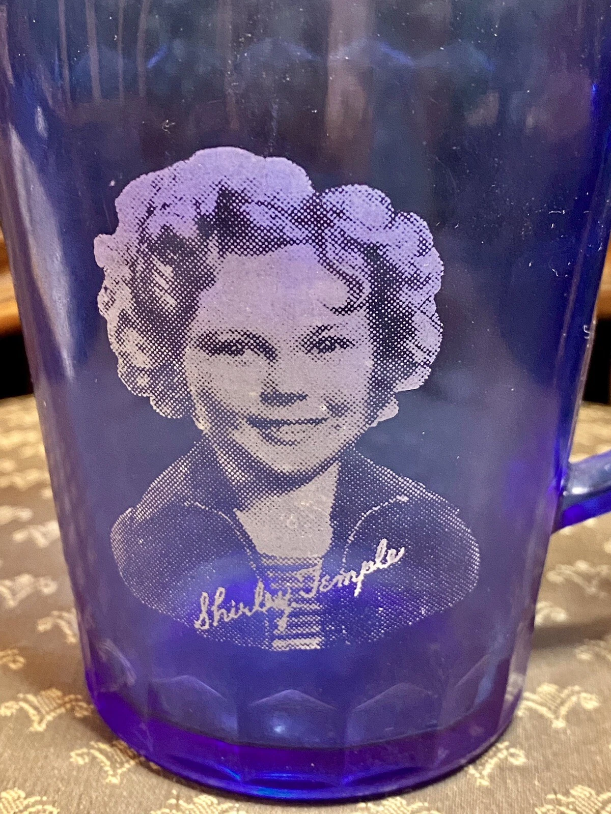 Cobalt Blue Shirley Temple Pitcher Hazel Atlas Depression Glass 1930s Vintage
