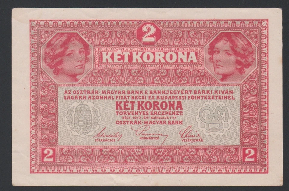 Austria 2 kronen 1917 1919 Deutschösterreich Overprint P50 Block 1453 aVF - Image 3 of 4