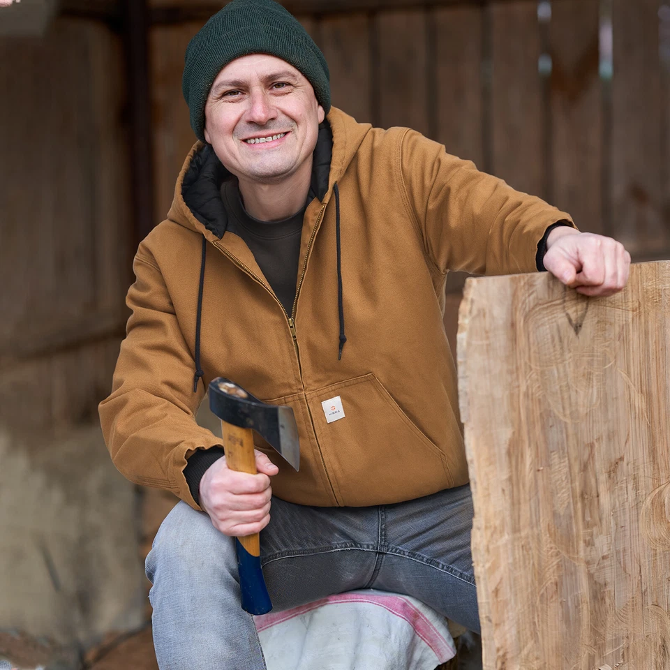 HISEA Men Full Zip Hooded Jacket Quilted Lining Active Jacket Work Coat Pockets - Image 4 of 4