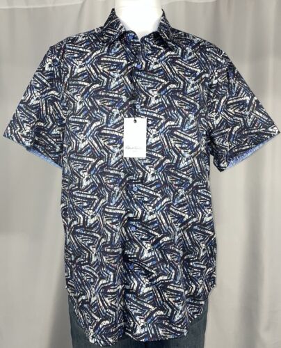 Robert Graham Men’s Blue White Connel Short Sleeve Button Down Shirt Size XL New