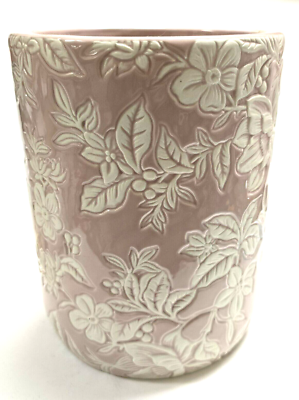 NEW CEDAR & ROSE PINK,WHITE FLORAL DESIGN CERAMIC TRASH CAN,WASTE