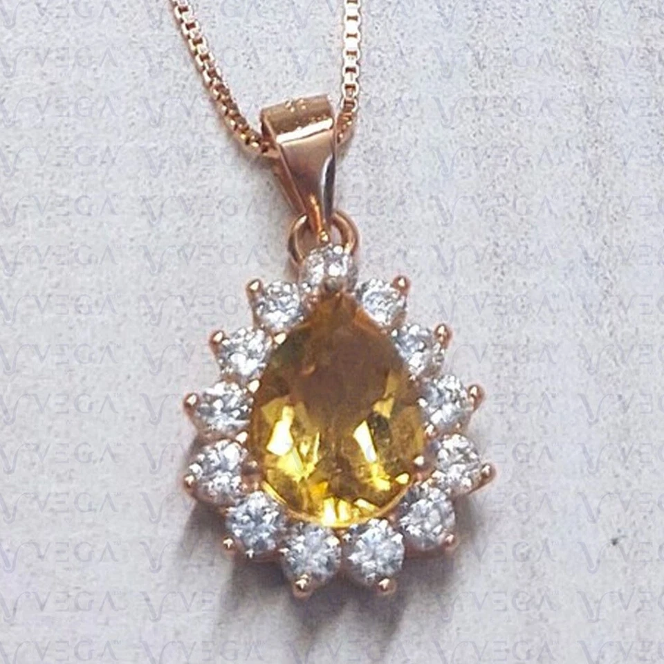 Colgante de oro rosa sólido de 14K con forma de pera de 3,39 quilates citrino natural y diamante sin cadena Foto 2 de 4