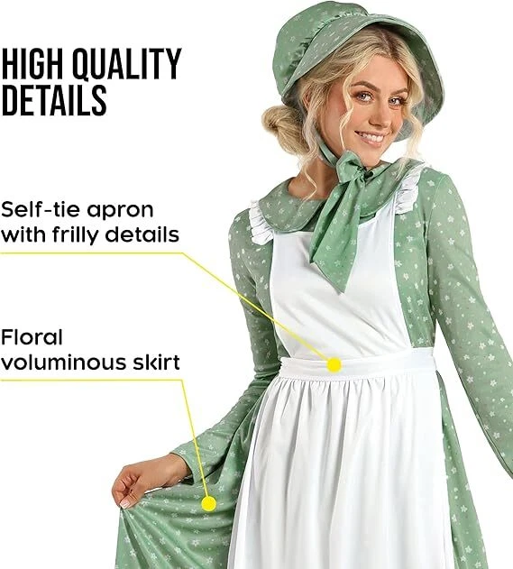 Women`s Betsy Ross Costume Colonial Prairie Pioneer Patriot Dress +  Bonnet - Image 3 of 4