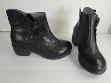 SOCOFY Handmade Leather Black Flower Detail Side Zip Ankle Boots S 7.5M/38 NWOB 