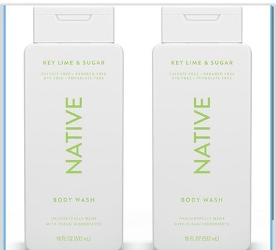  (2pk) Native Body Wash Key Lime & Sugar 18 oz, Sulfate & Paraben Free