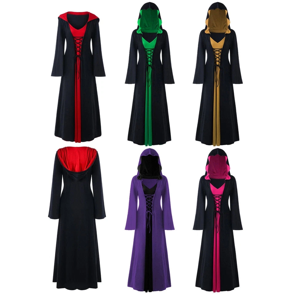 Damen Hexe Kleid Halloween Hexen Kostüm Mit Kapuze Kleid Mit Kapuze Mottoparty - Bild 4 von 4