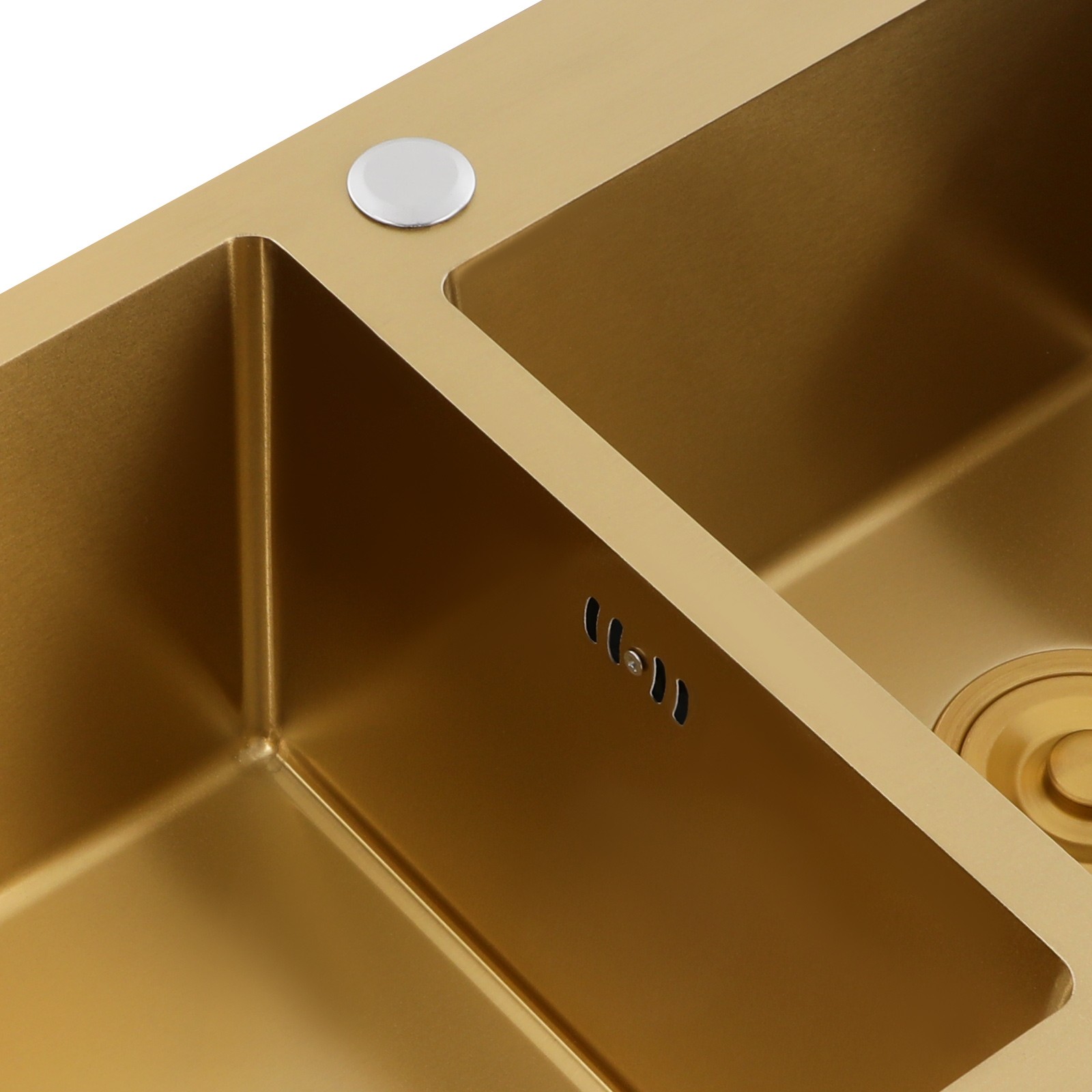 Undermount Double-Bowl Kitchen Sink, Multifunctional Stainless Steel Sink, Gold