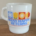 Vtg 1982 McDonalds Many Happy Returns Milk Glass Coffee Cup Mug Seasons Anchor