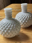 Vintage Lot Of 2 Fenton Hobnail  Bottle Vases In White Milk Glass