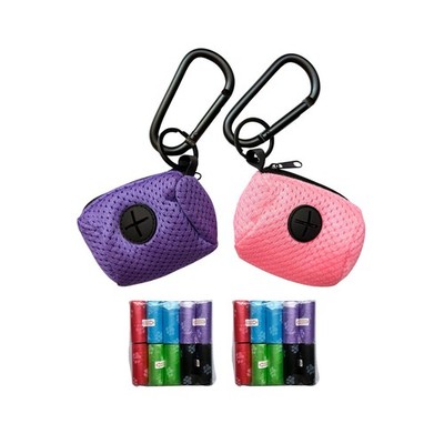 2 Pack Dog Poop Bag Holder (Purple/Pink) + 300 Biodegradable Bags Carabiner -New