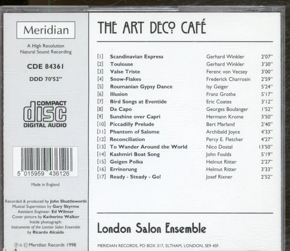 CDE84361 London Salon Ensemble Art Deco Café CD UK Meridian 1998 CDE84361 - Bild 2 von 4