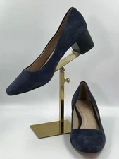 J. Jill Women’s Penelope Low Block-Heel Pumps US Size 8M Navy Blue Suede.