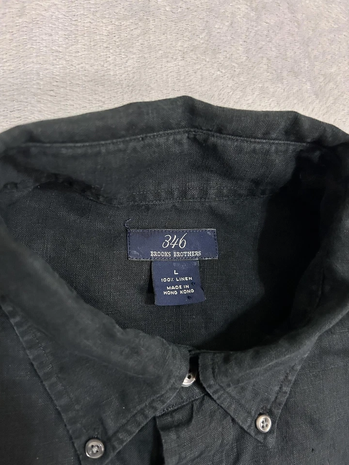 Camisa Brooks Brothers 346 de lino para hombre grande negra con botones manga larga informal Foto 3 de 4