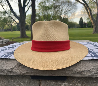 1940s Royal John B. Stetson Panama Hat 7 1/4 Red Cloth Headband