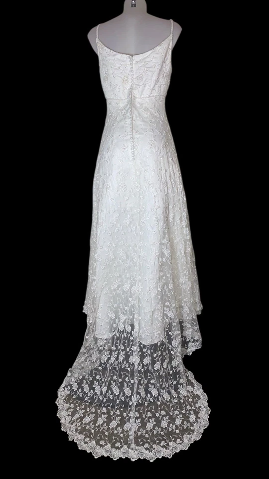 Vtg 90s Womens Victorian Ivory Lace Embroidered Beaded Bridal Maxi Dress Sz 10 - Image 3 of 4