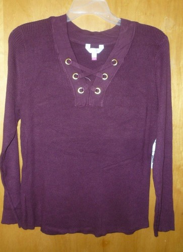 Maroon Red Pull Over Lace Up Sweater | eBay