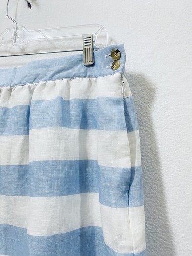 Kenar Womens 12 Striped A Line Skirt Blue Linen Pockets Lined Boho - Picture 2 of 6