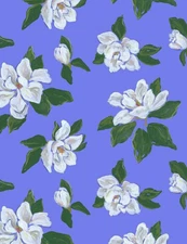 3 Yards Quilt Cotton Fabric - Dear Stella Marina Magnolia Blossoms on Blue