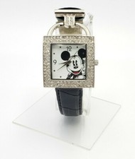 Disney Womens Mickey Mouse Crystal Accented Black Leather Band Watch MCK947 139