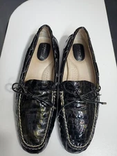 Sperry Top Sider Crocodile Pattern Dark Green Leather SlipOn Loafer 7.5M