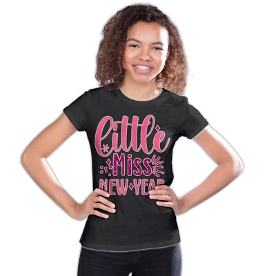 Neujahr Little Miss Neujahr Glitzer Glitzer Party Abend Feier Jugend T-Shirt 12-14