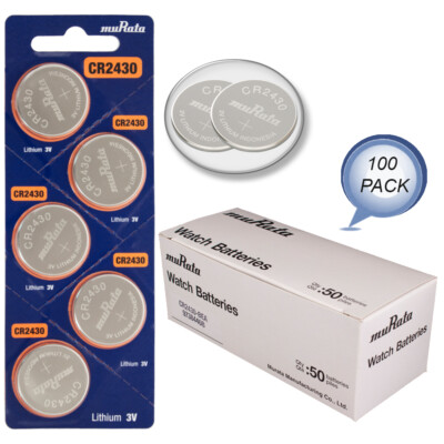 100 pack of MURATA CR2430 Lithium coin Battery 3V ECR2430, cr 2430 batteries