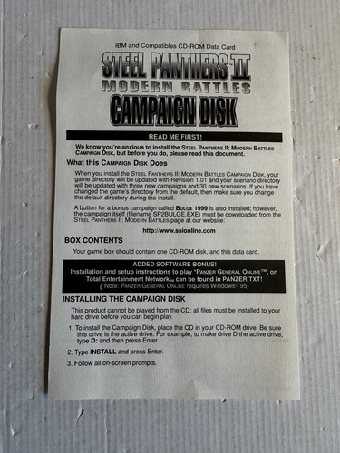 Disco de campaña Steel Panthers II CD-ROM 1996 Big Box disco pin tarjeta de datos SSI - Imagen 6 de 10