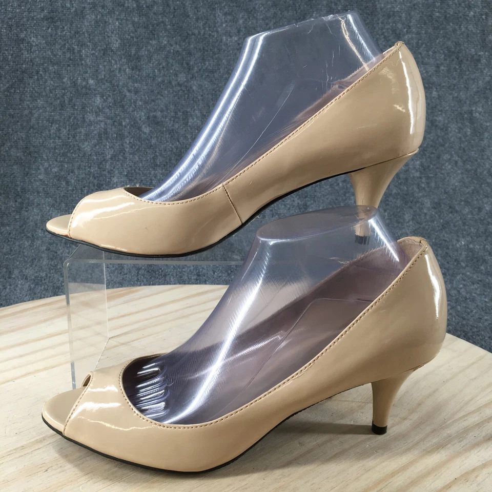 Tacones Tahari para mujer 9 M Marie Pump Slip On Peep Toe cono beige charol Foto 2 de 4