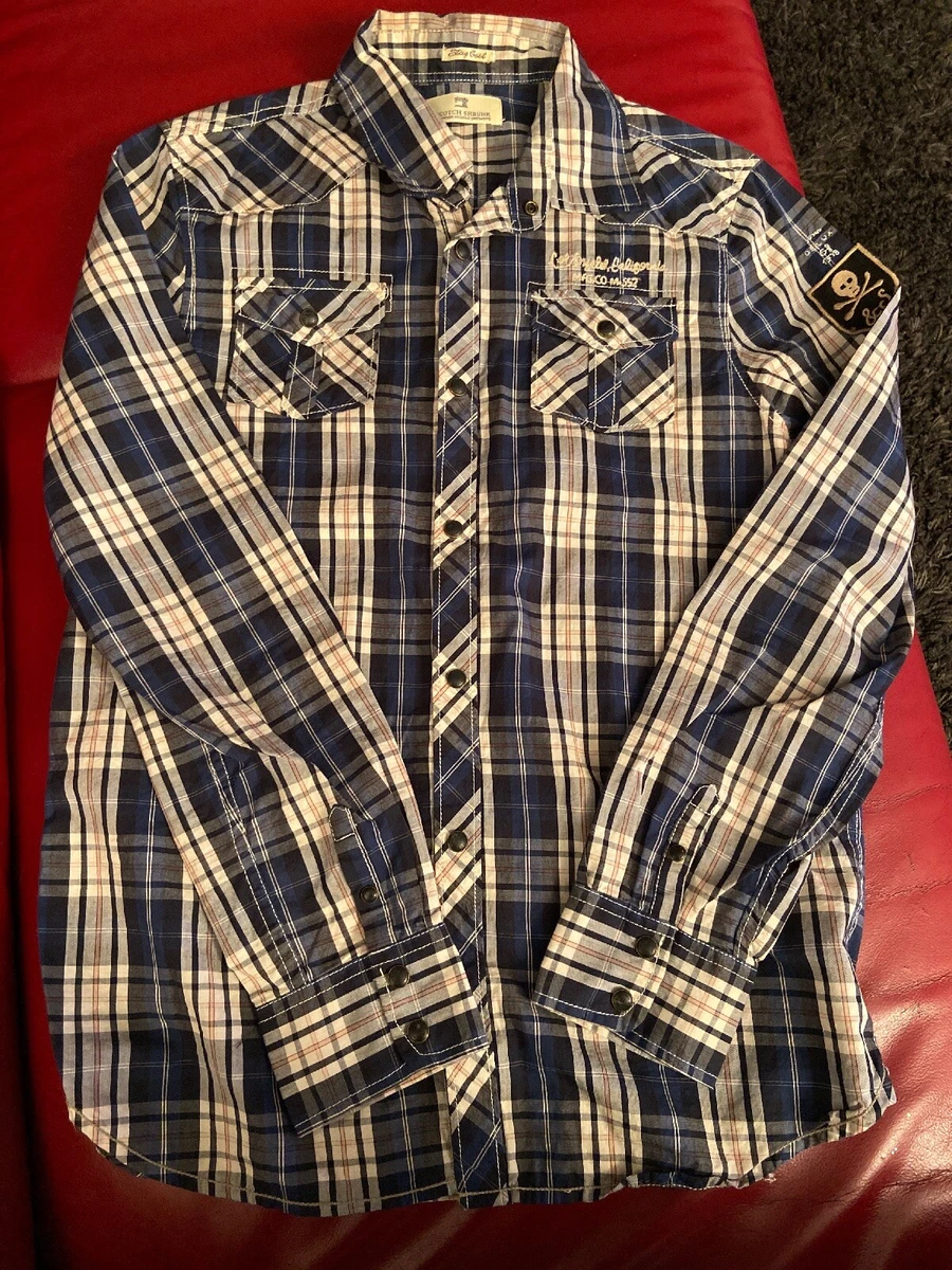 Boys Designer Scotch Shrunk Blue Checkered Shirt Age 14 Excellent Condition