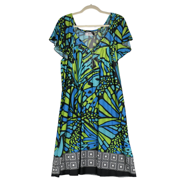 Apt 9 Dress Womens Size 1x Green Black Artsy Abstract Embellished Stretch  Boho | eBay
