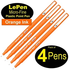 Marvy LePen 4300-S7 Orange 0.3mm Micro-Fine Plastic Point Pen, Pack of 4 Pens