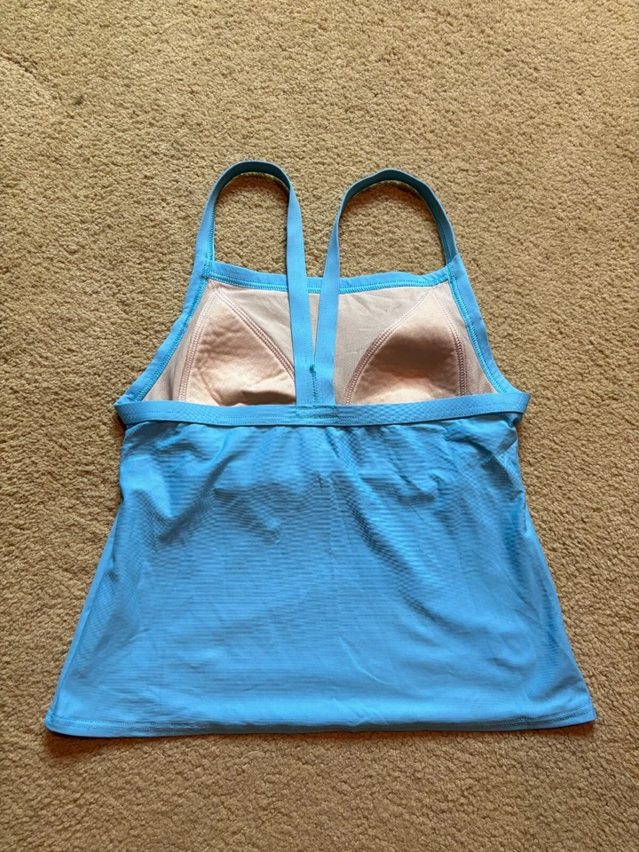 LL Bean 坦基尼上衣游泳绿松石浅蓝色意大利面肩带女式 8 普通 — 第 4/4 张图片