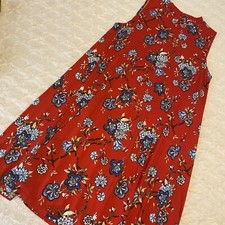 Loft Red Blue Floral Sleeveless Summer Shift Dress Summer Spring High Neck sz 4