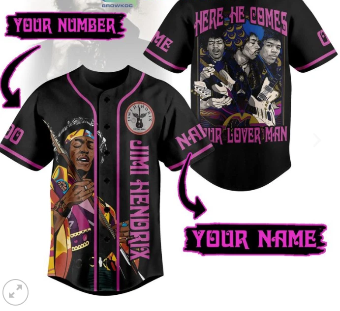 Jimi Hendrix Our Lover Man Personalized baseball jersey
