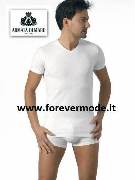 3 T-shirt maglie uomo Armata di Mare scollo a V in cotone elasticizzato - GT109 - Immagine 2 di 2