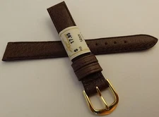 New Ladies ZRC Made in France Brown Pigskin 14mm Watch Band Gold Tone Buckle 