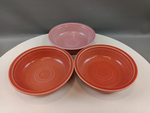 Vintage Set Of 3 Fiesta Ware HLC Bowls 2 Persimmons 1 Pink Fruit Cereal Soup 7"