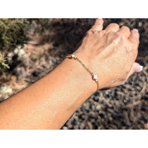 Women's 14k Gold Mother of pearo Mini Clover Bracelet Adjustable Sz 6.5-7.25in** - Picture 6 of 10