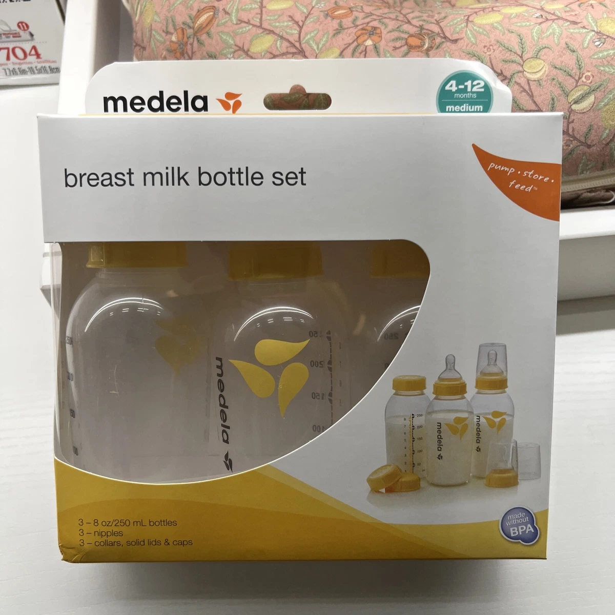 MEDELA BREAST MILK COLLECTION STORAGE BOTTLE 8 OZ/ 240 ML WIDE NIPPLE x3  #87132